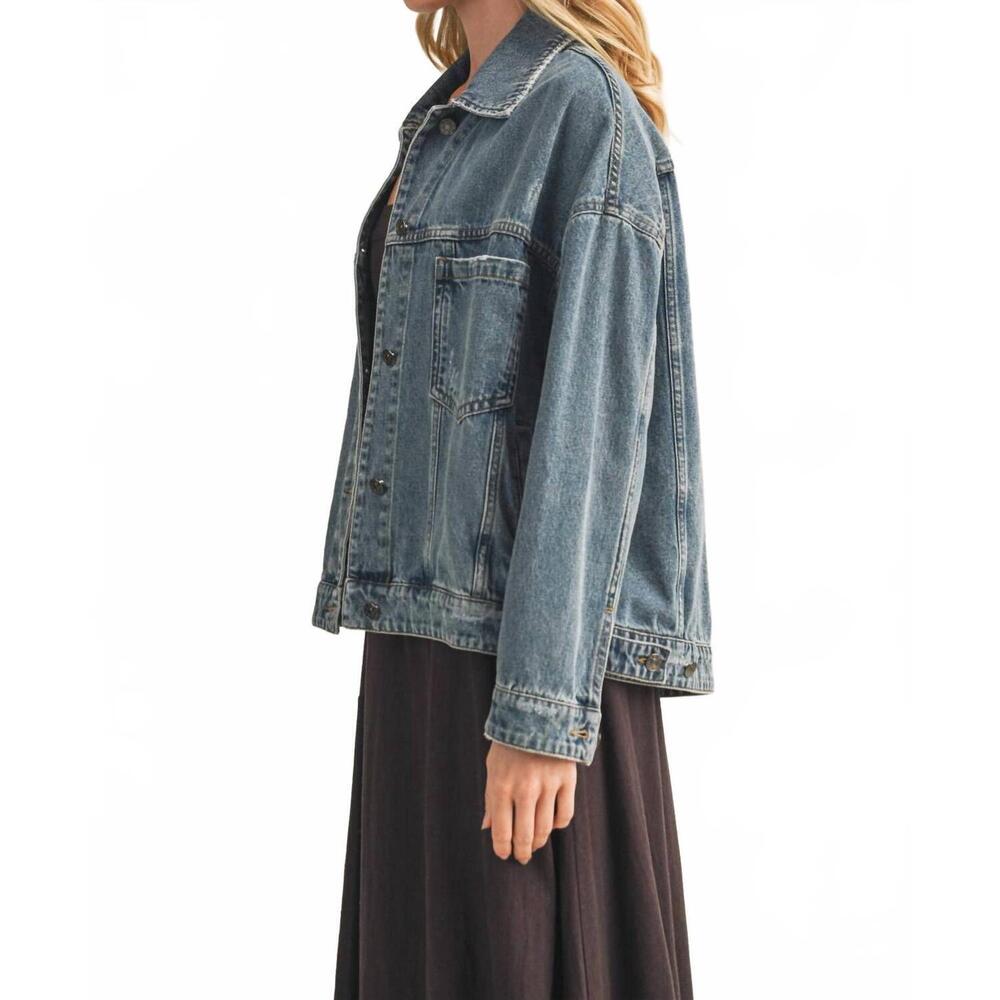NEW MUSTARD SEED women's addi pleated denim jacket in blue - Picture 3 of 5
